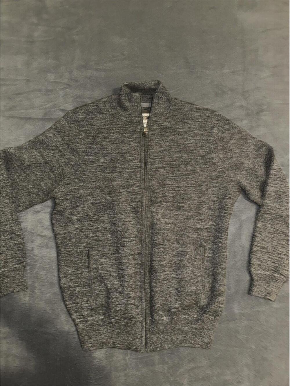 Joseph Abboud Gray MerinoWool Blend Full-Zip Sweater Jacket Size Medium. Pockets